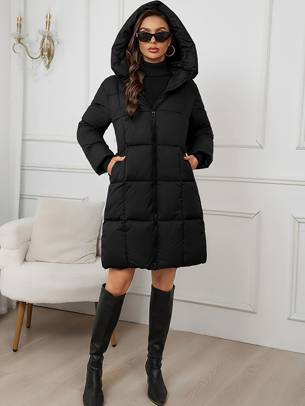 Abrigo largo acolchado para mujer con capucha – Estilo invernal cálido y ligero