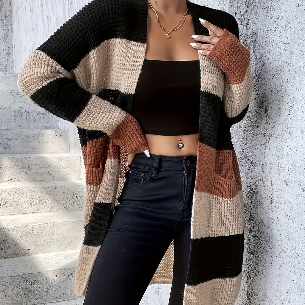 Cardigan lungo donna color block - Moderno e confortevole