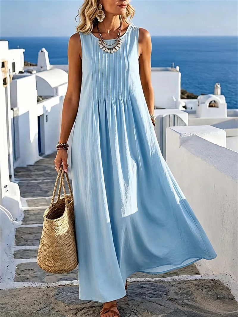 Abito donna ampio casual con collo rotondo