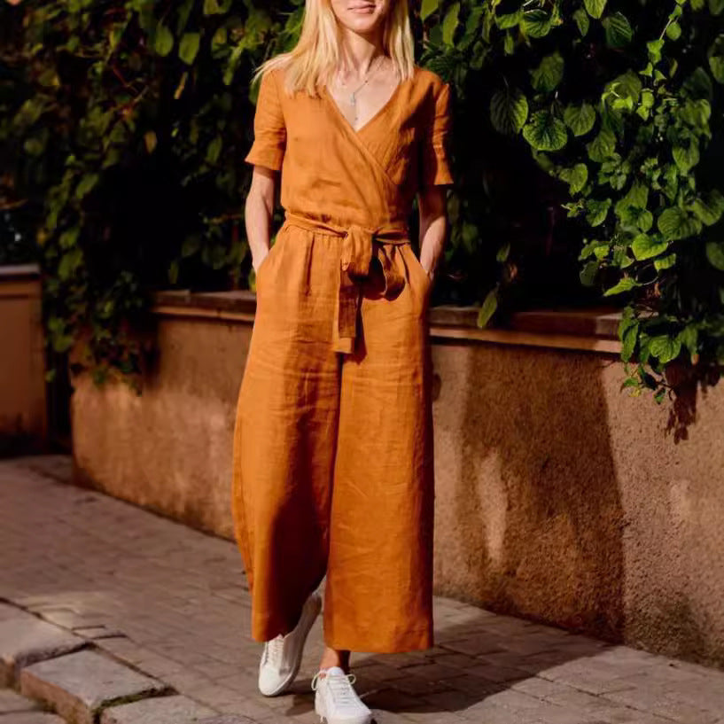 Tuta donna color block a maniche corte dal taglio morbido