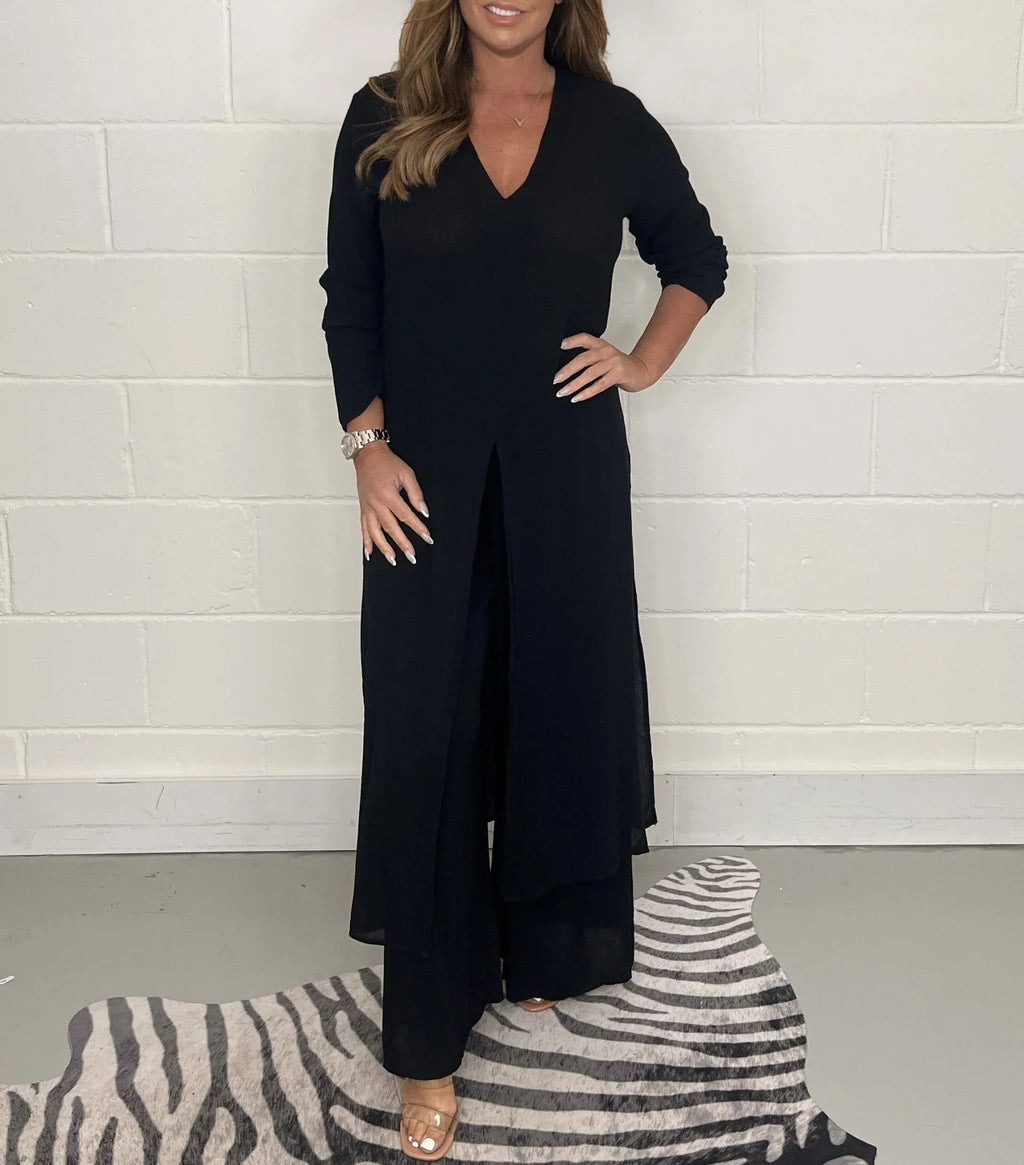 Top lungo casual da donna in due pezzi e pantaloni casual
