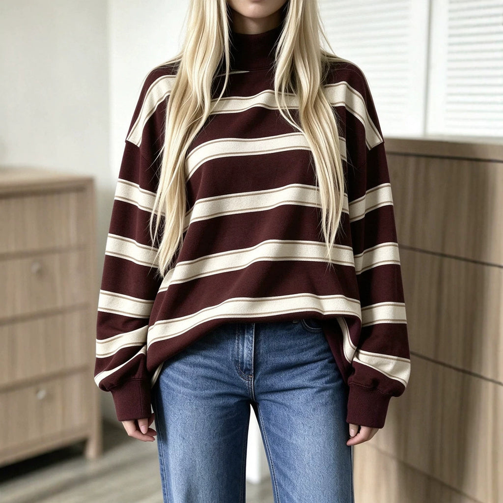 Sweat-shirt femme à rayures imprimées – Décontracté et tendance