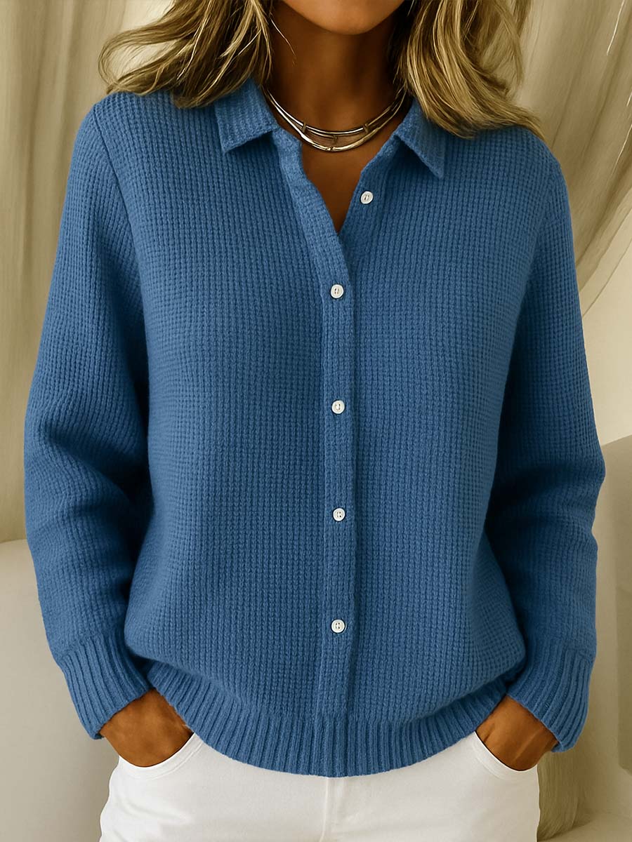 Cardigan da donna in maglia morbida con bottoni – Maniche lunghe classiche