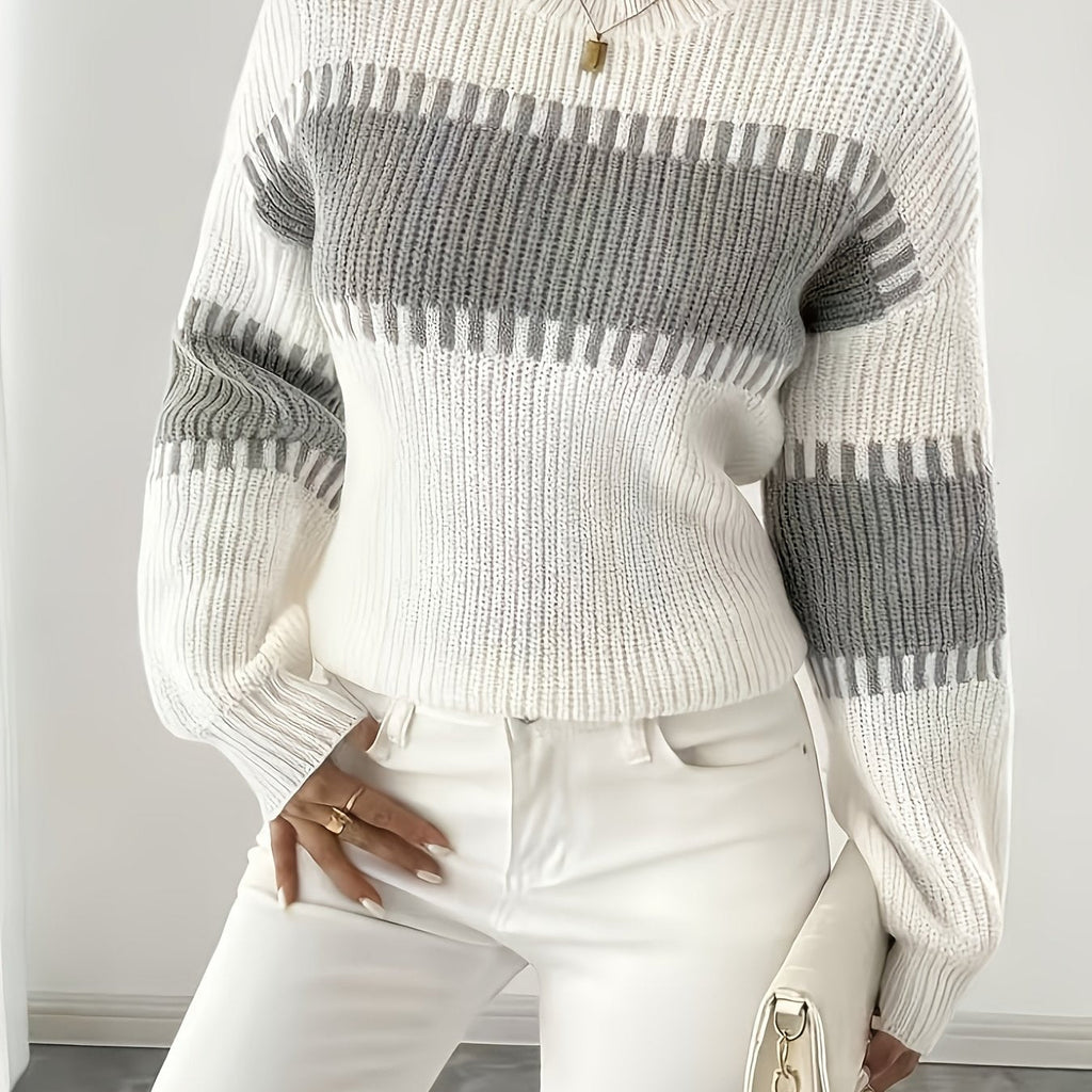 Stribet damesweater i colorblock – Moderne og blød