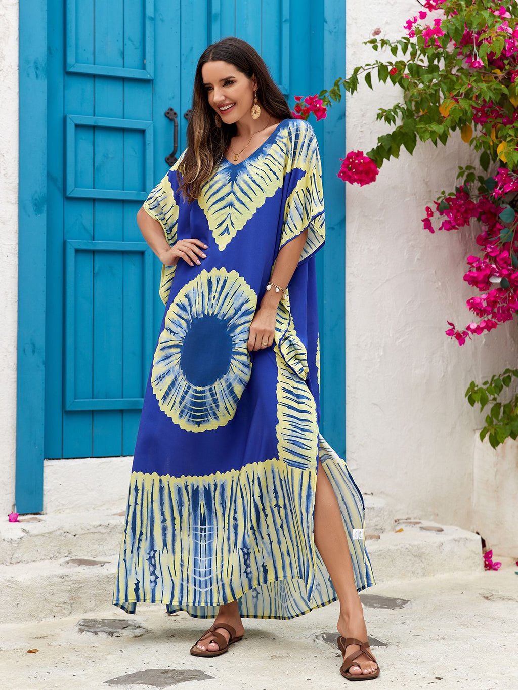 Abito lungo stampato donna con scollo a V - Leggero ed estivo