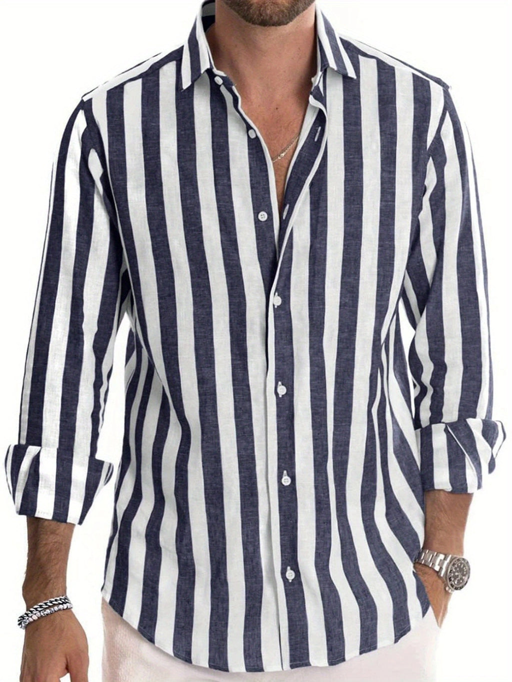 Camicia elegante a righe da uomo – Manica lunga stile casual e moderno