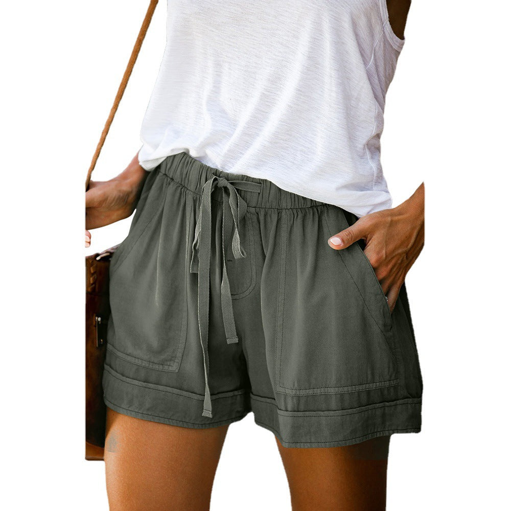 Pantaloncini donna a vita alta ampi con gamba larga
