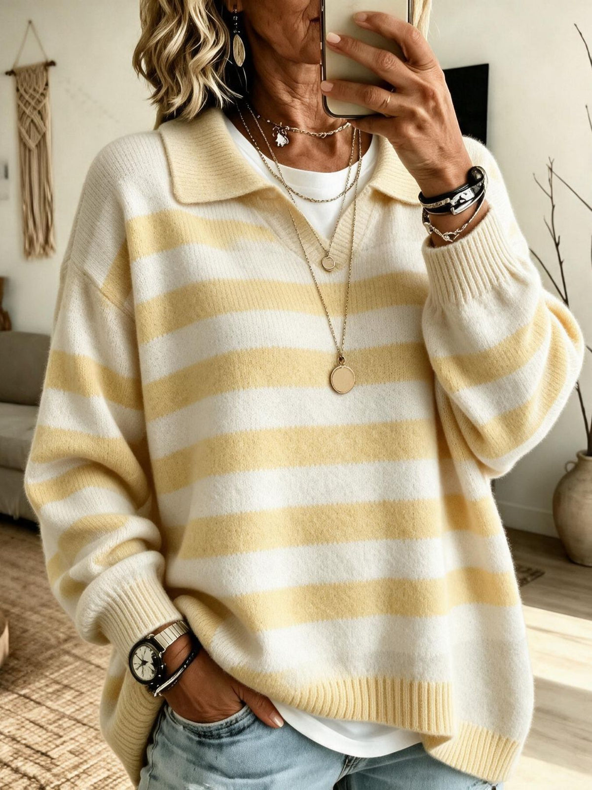 Suéter de mujer estilo marinero con bloques de color - Suave y estructurado