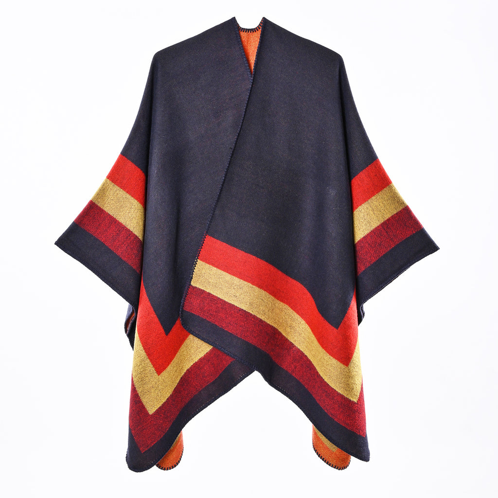 Jacquard-poncho til kvinder med kashmirlook – Chic og omsluttende