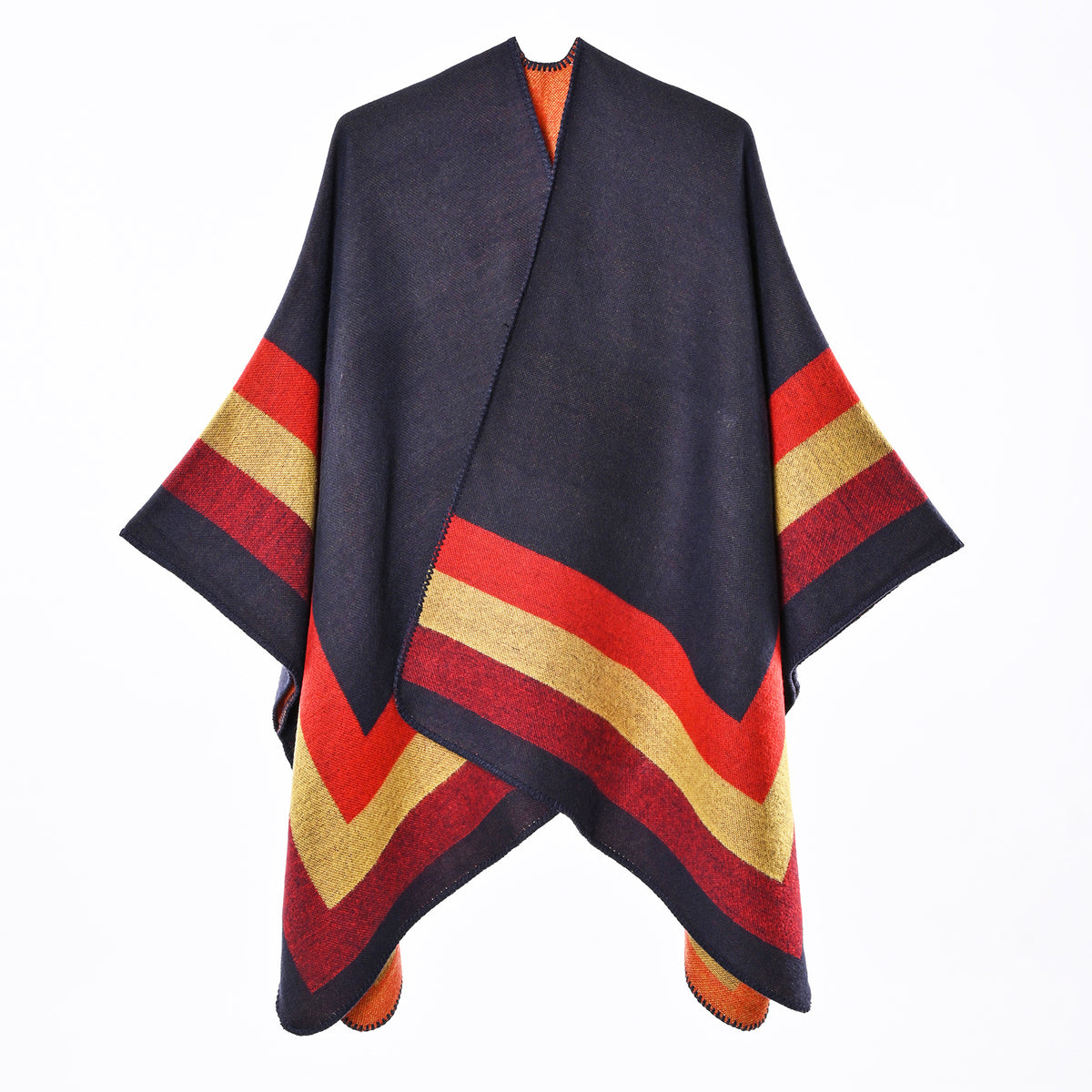 Jacquard-poncho til kvinder med kashmirlook – Chic og omsluttende