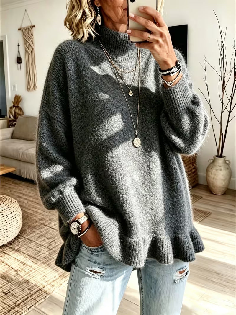 Maglione donna in maglia con bordo ondulato – Morbido e femminile