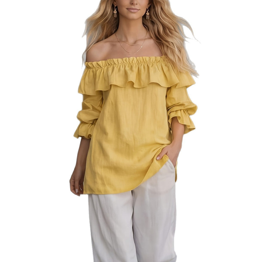 Blusa donna monospalla con volant e maniche a sbuffo - Fluida ed elegante