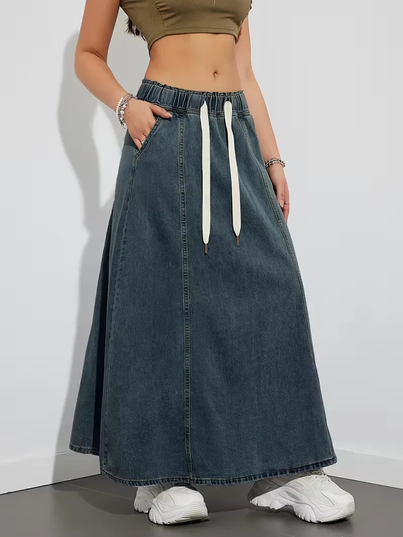 Gonna maxi in denim da donna con vita elasticizzata - Comoda e pratica
