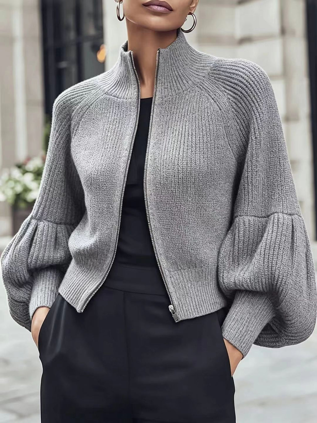 Women's soft lantern-sleeve sweater - Soft and textured