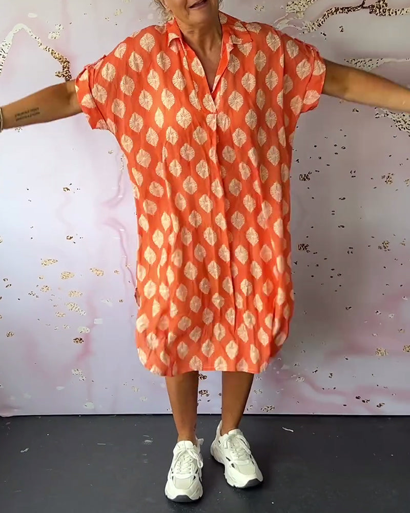 Abito Lungo Casual Donna Primavera – Colletto A Revers Maniche Corte Stile Estivo