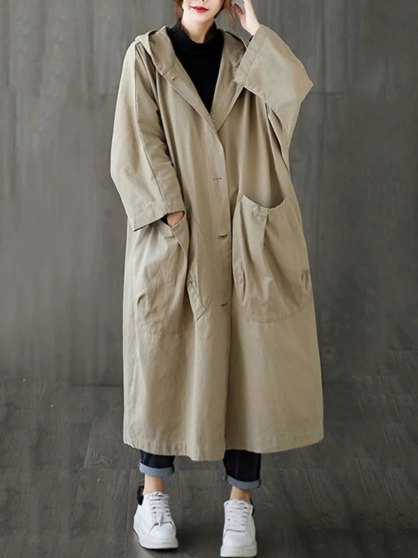 Cappotto lungo impermeabile oversize da donna – Trench con cappuccio e tasche
