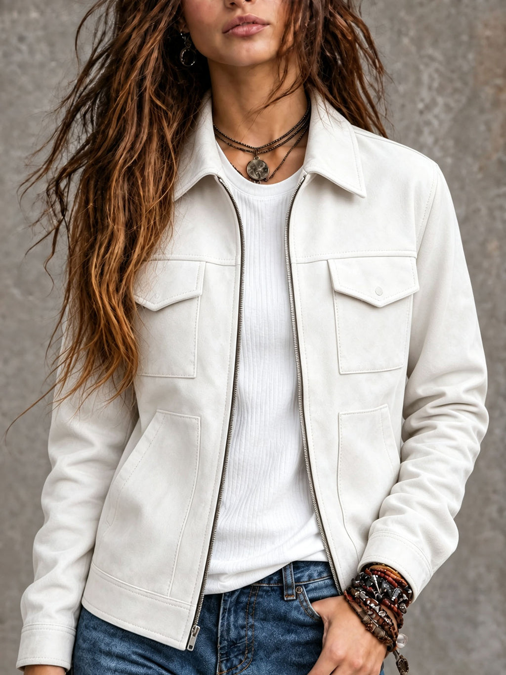 Veste vintage en suède pour femme - Décontractée et intemporelle