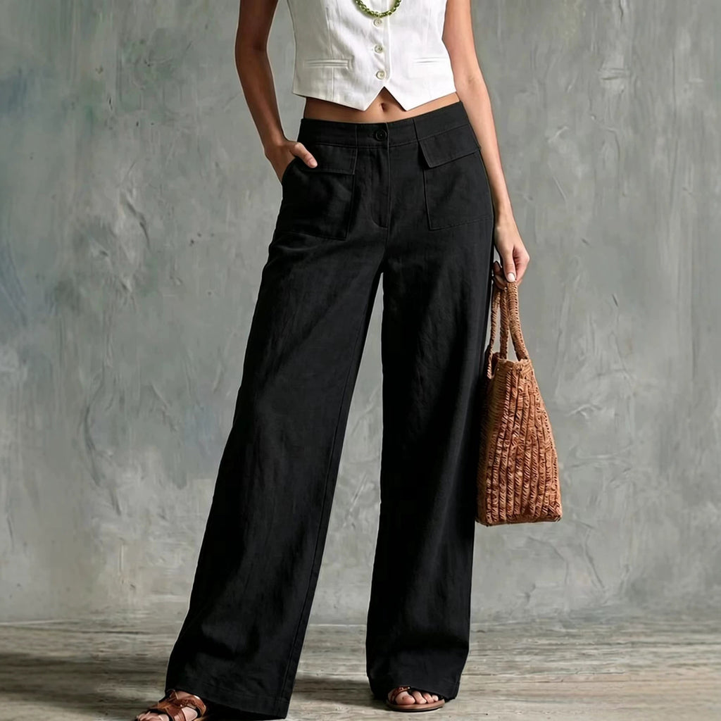Womens Solid-color Fashionable Loose Casual Elastic-waist Trousers