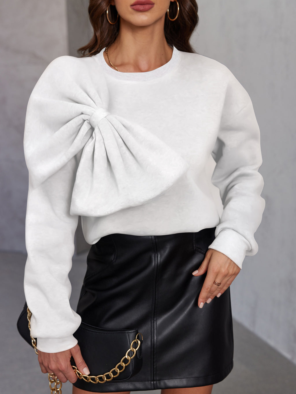 Elegante maglione da donna in maglia con fiocco - Pullover morbido a maniche lunghe
