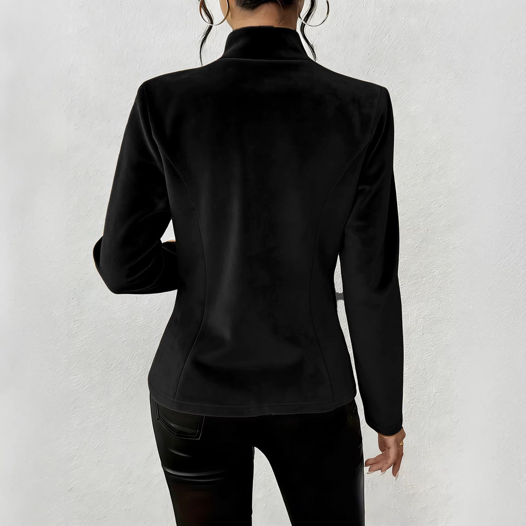Blazer donna effetto suede con scollo a V e tre bottoni