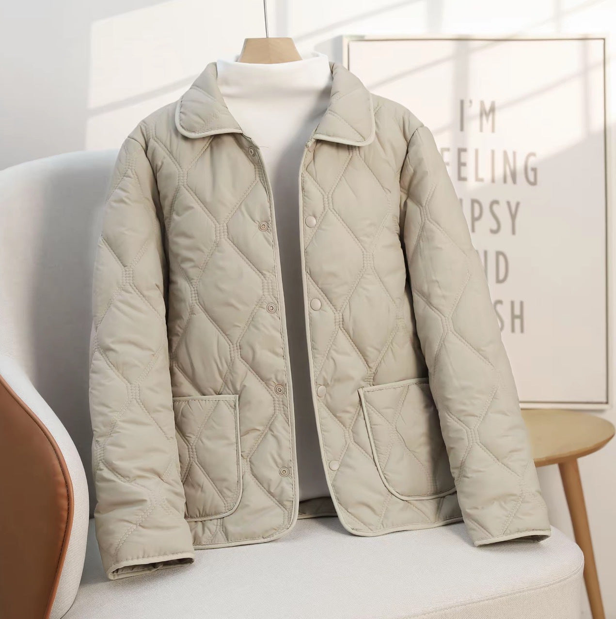 Giacca Donna Imbottita in Cotone con Vestibilità Morbida – Cappotto Corto Casual con Revers