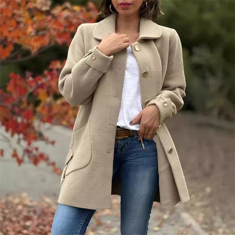 Elegante cappotto lungo in misto lana – Classico cappotto invernale con revers