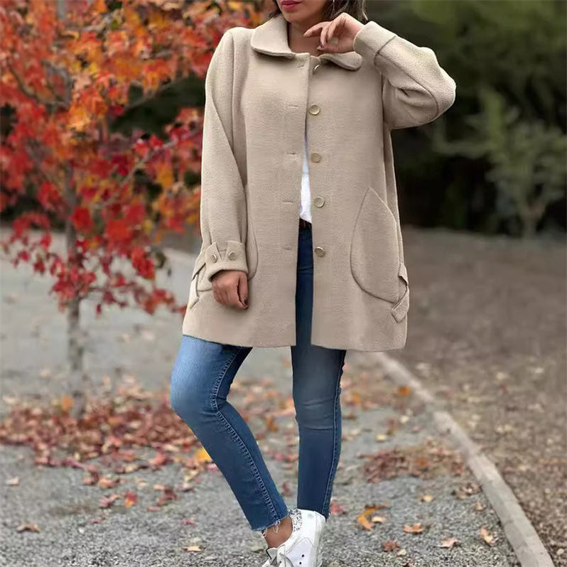 Elegante cappotto lungo in misto lana – Classico cappotto invernale con revers