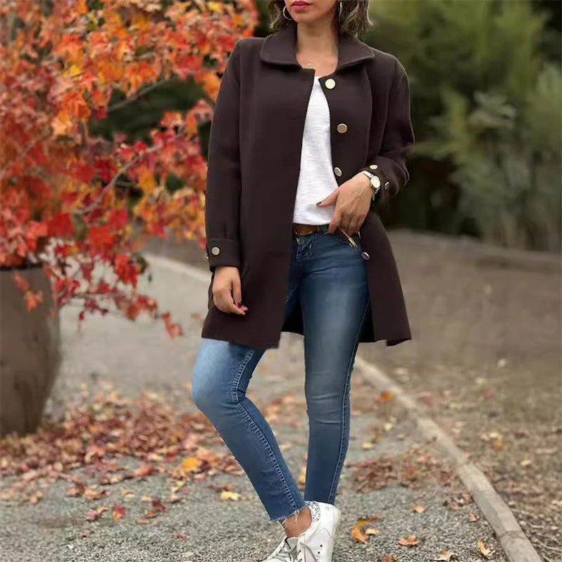 Elegante cappotto lungo in misto lana – Classico cappotto invernale con revers
