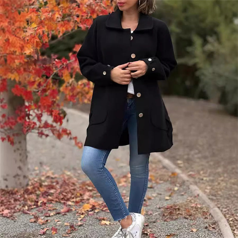 Elegante cappotto lungo in misto lana – Classico cappotto invernale con revers