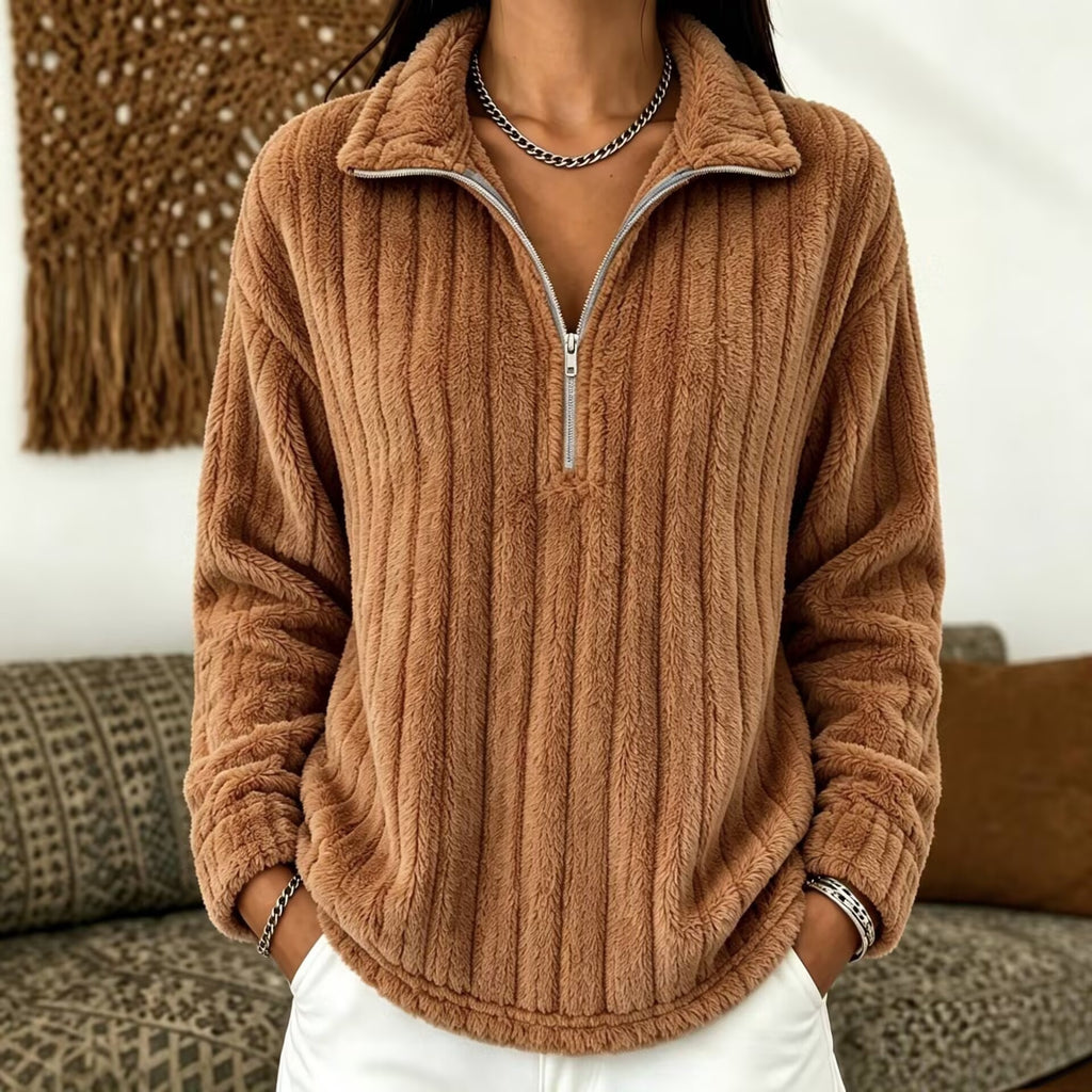 Maglione donna a coste con collo zip - Caldo e confortevole