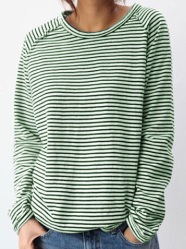 T-shirt a maniche lunghe a righe da donna - Top casual e comodo per tutti i giorni