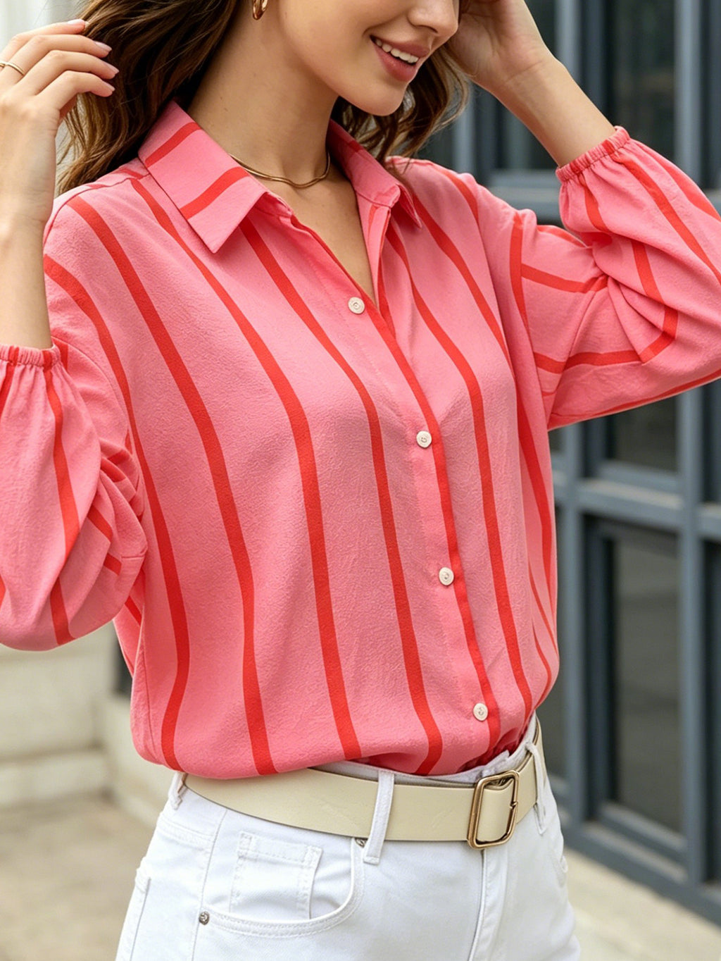 Blouse rayée pour femme à manches bouffantes - Légère et féminine
