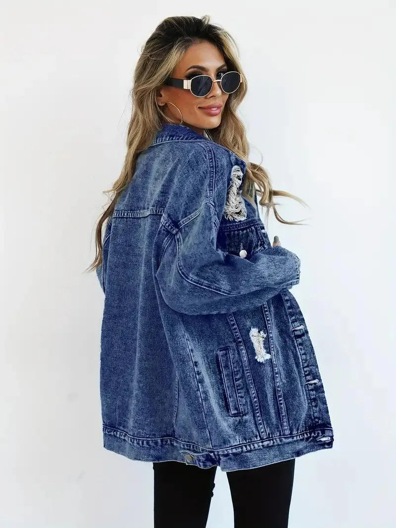 Giacca in denim oversize impermeabile e foderata da donna