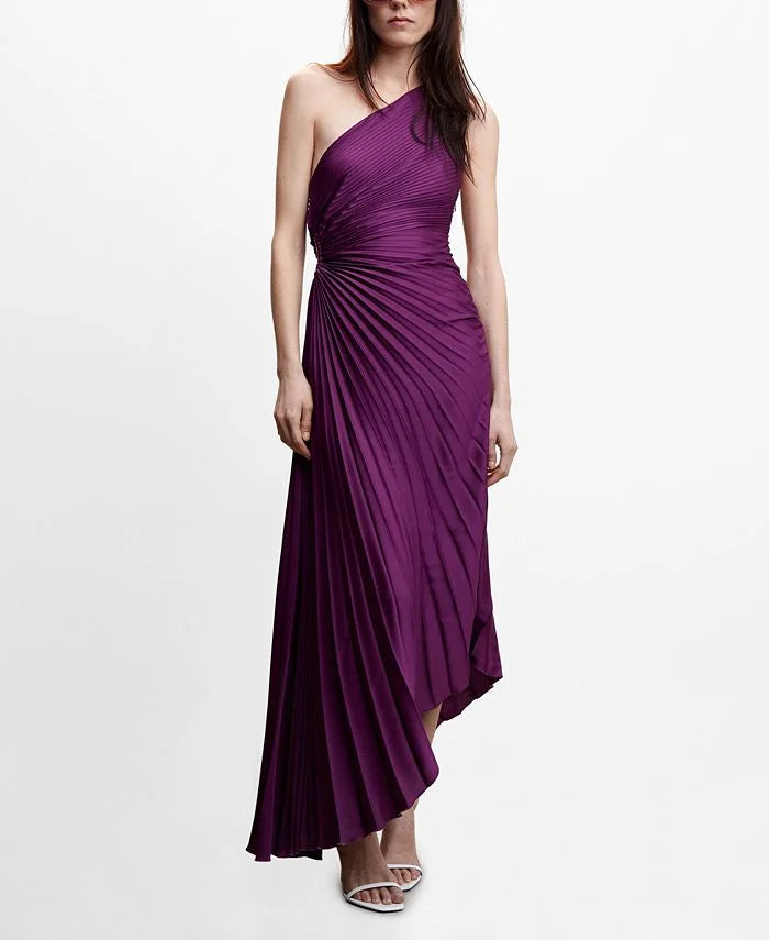 Abito maxi monospalla plissettato da donna - Elegante e fluido