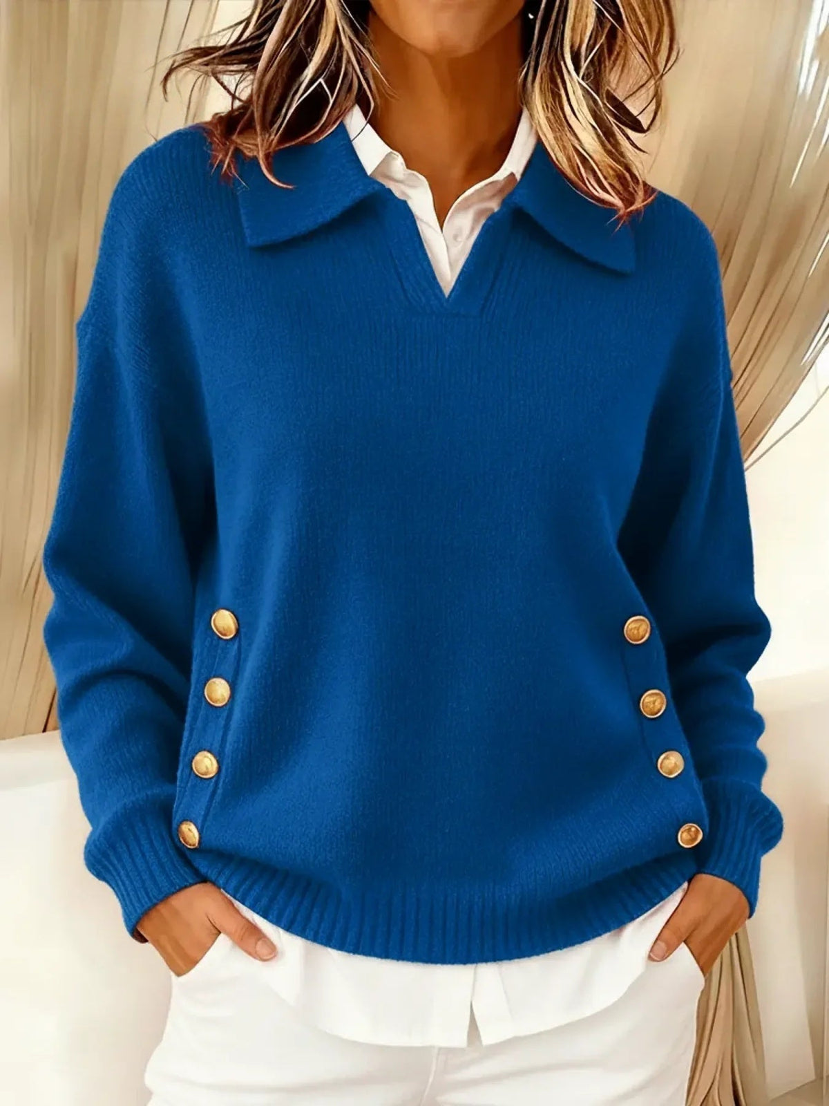 Maglione donna collo polo con bottoni - Semplice ed elegante