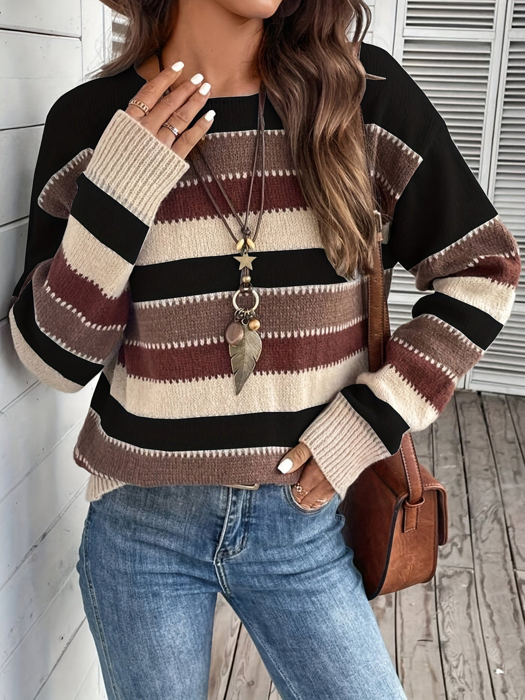 Women's striped crew-neck sweater - Soft and comfortable