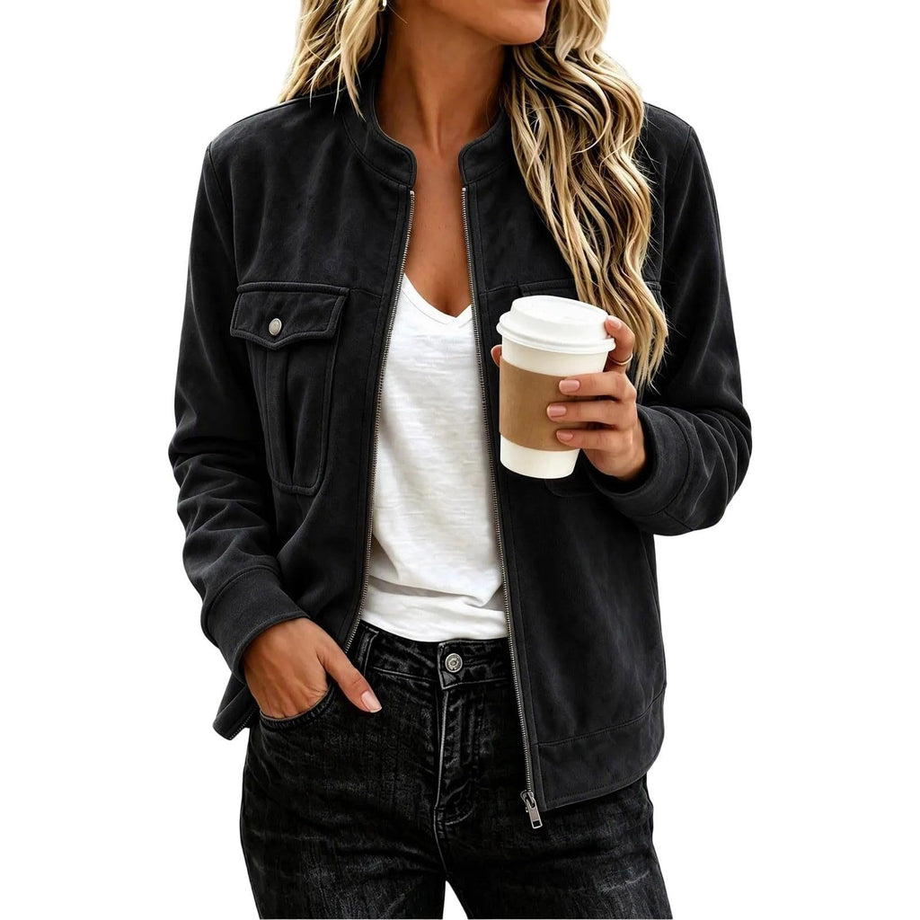 Giacca donna effetto camoscio con zip - Casual ed elegante