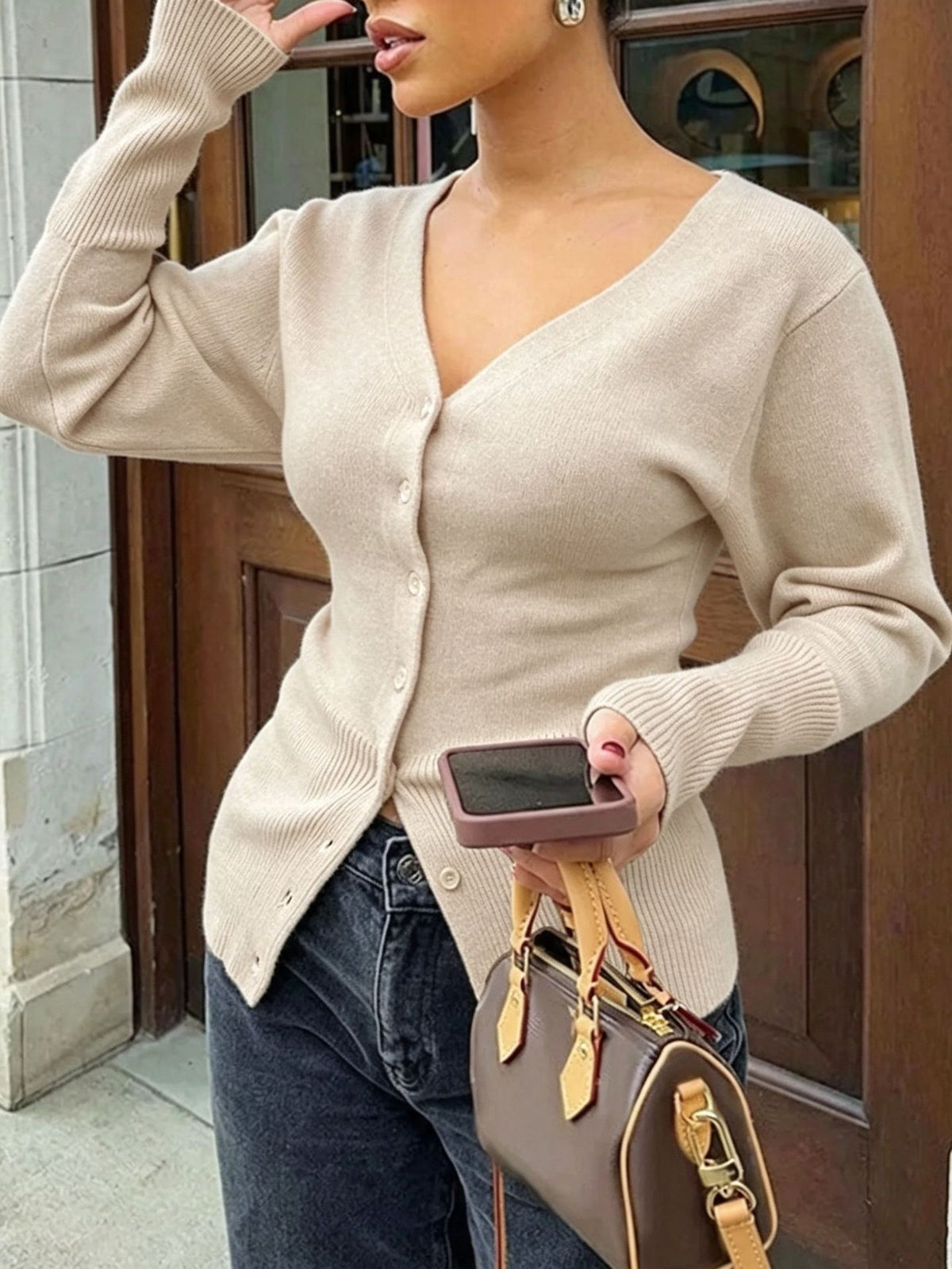 Top in maglia donna collo V - Aderente e morbido