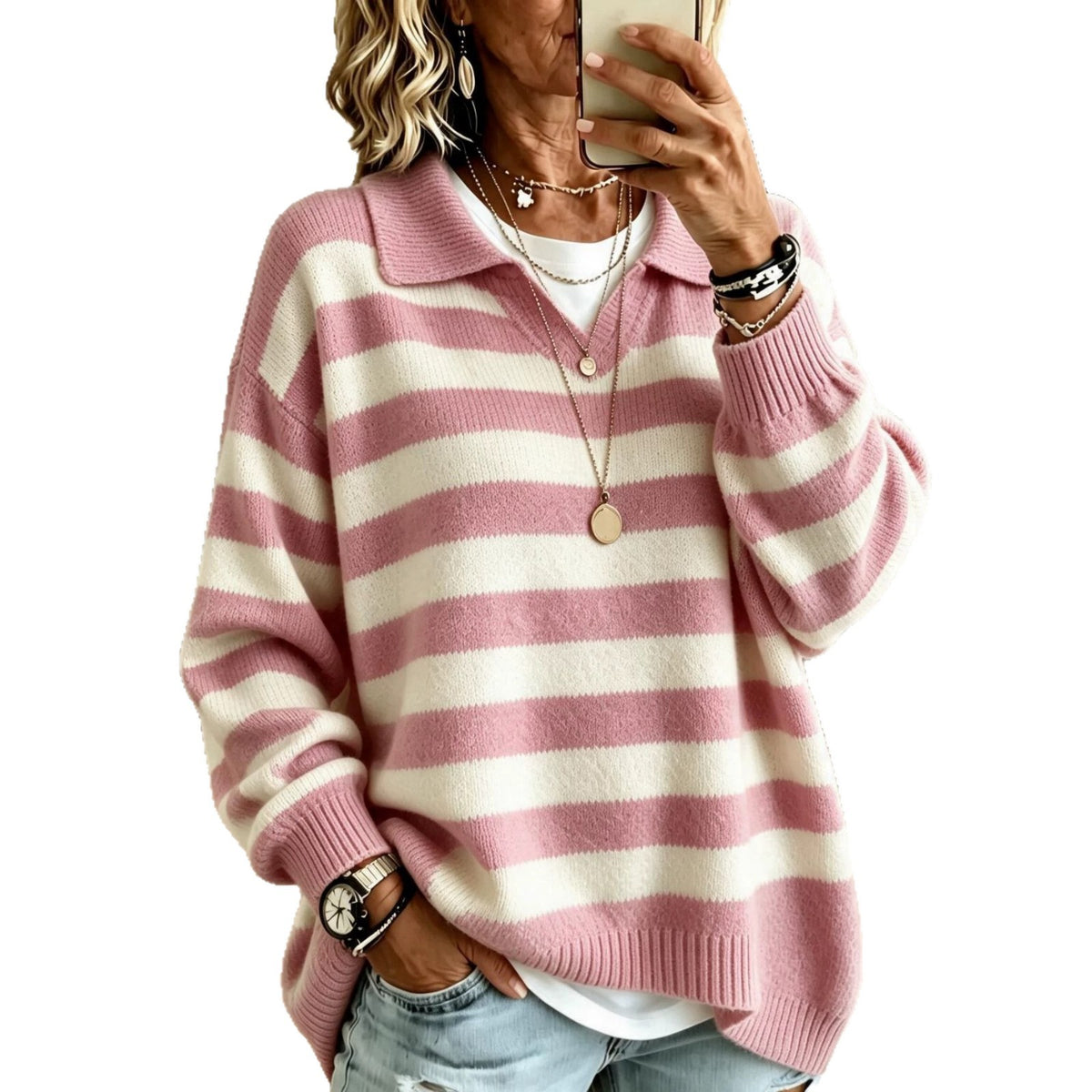 Suéter de mujer estilo marinero con bloques de color - Suave y estructurado