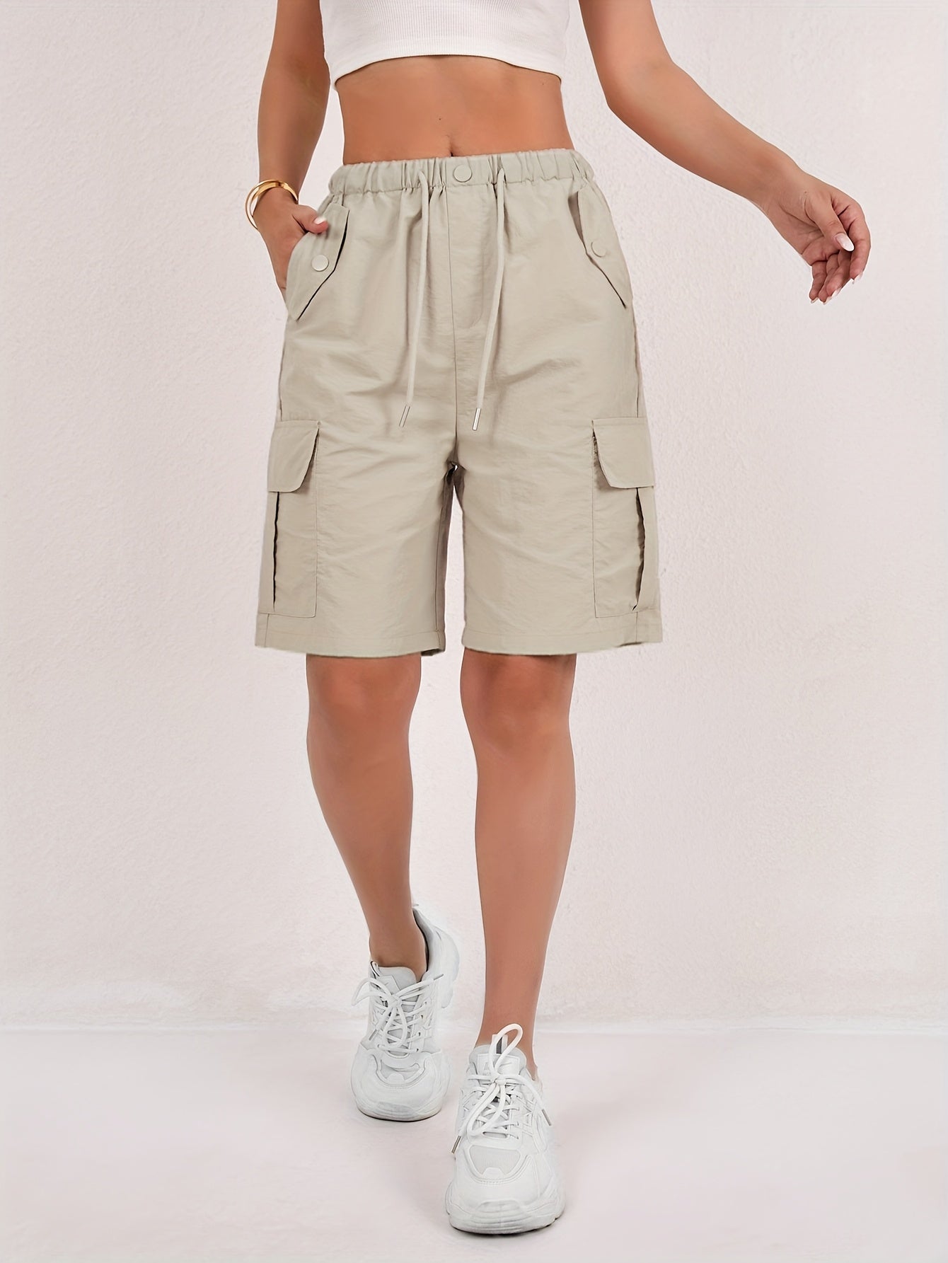 Short cargo Via rosa cipria da donna con vita elasticizzata