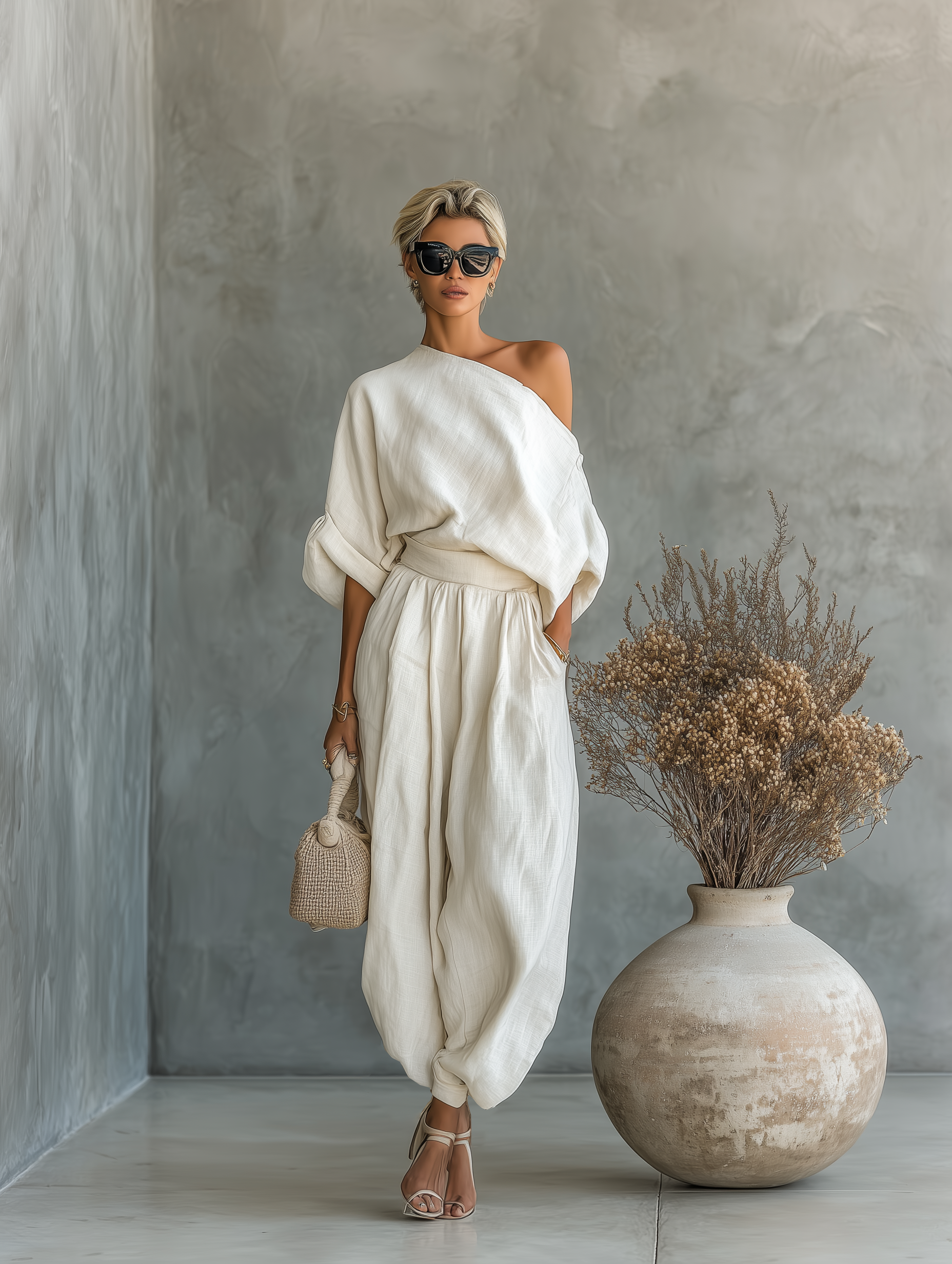 Completo donna con top spalle scoperte e pantaloni affusolati – Leggero e chic