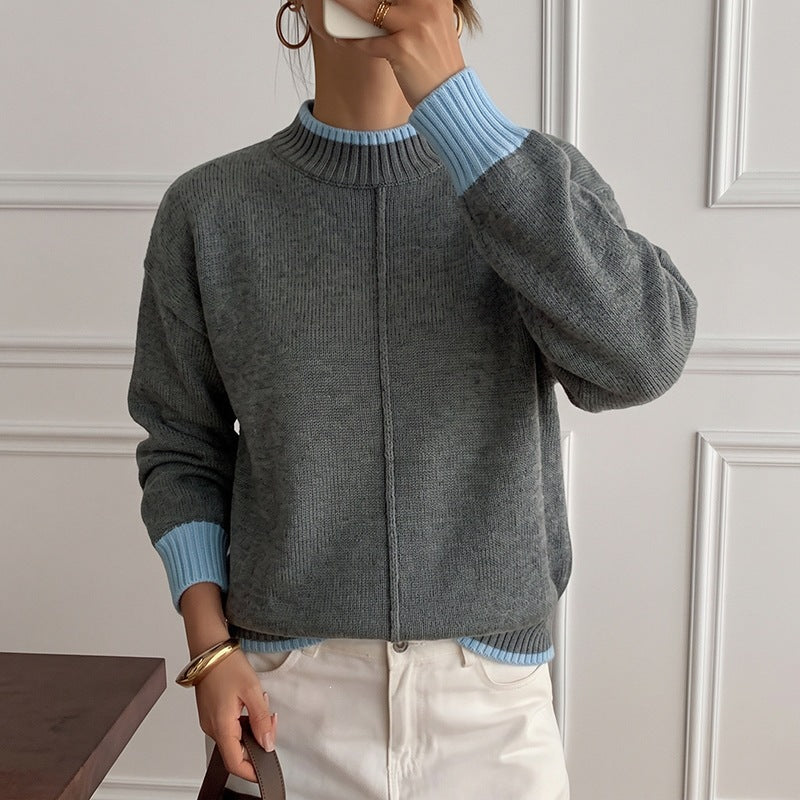 Oversized striktrøje til kvinder med høj hals og color-block-design - Blød og moderne
