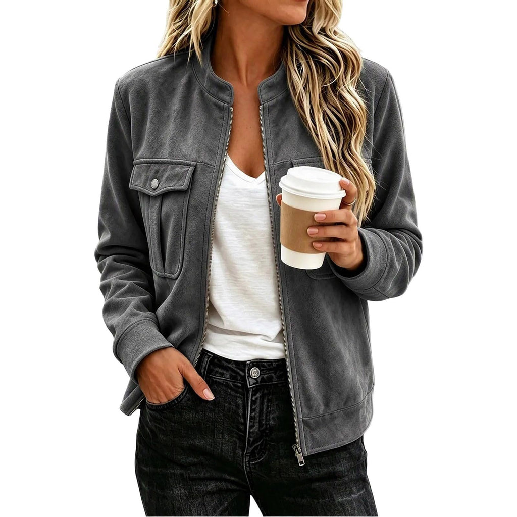 Giacca donna effetto camoscio con zip - Casual ed elegante