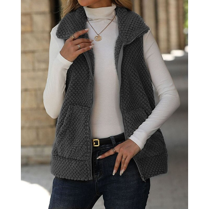 Gilet texturé pour femme avec fermeture éclair - Doux et enveloppant
