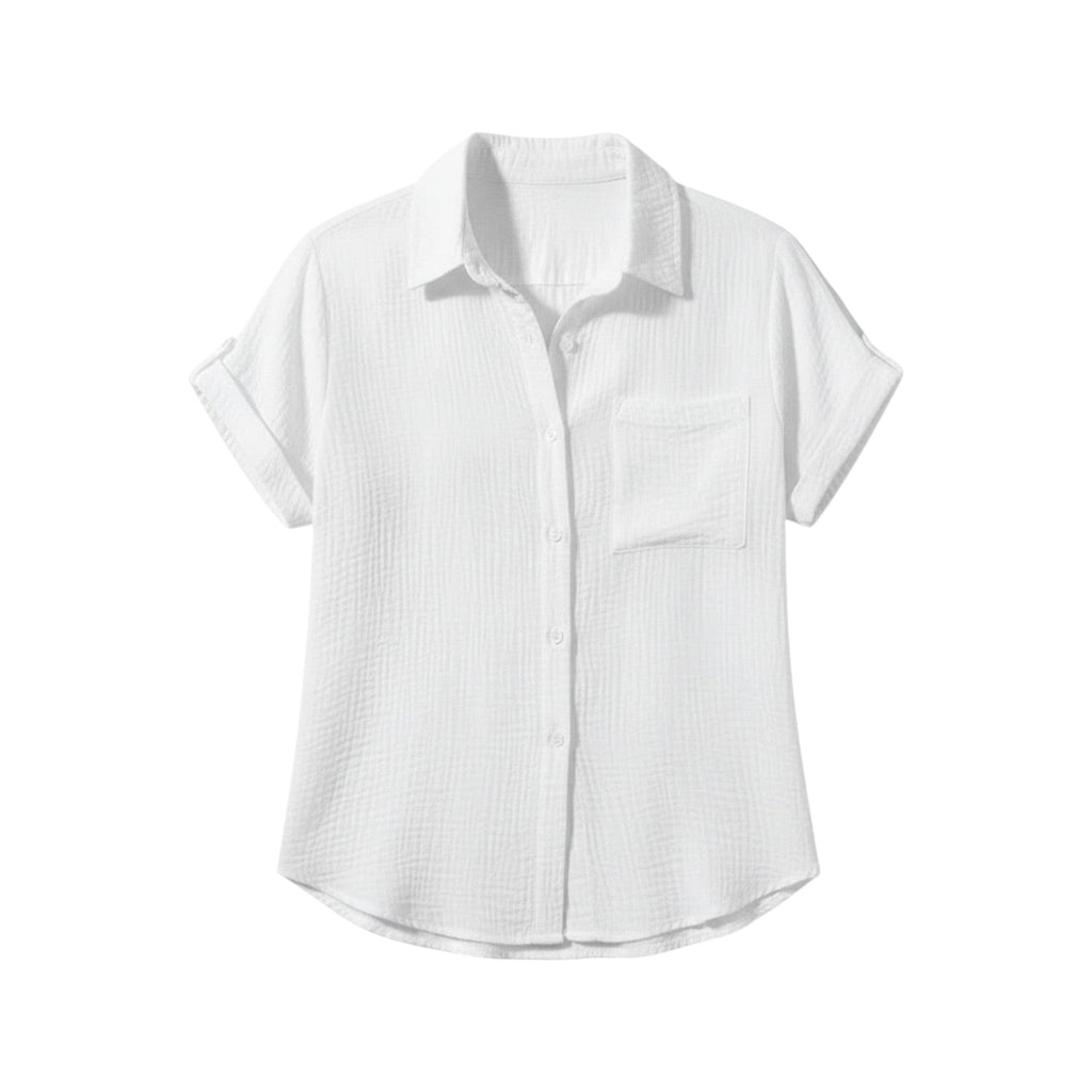 Camicetta estiva da donna con bottoni e maniche corte – Blusa casual leggera