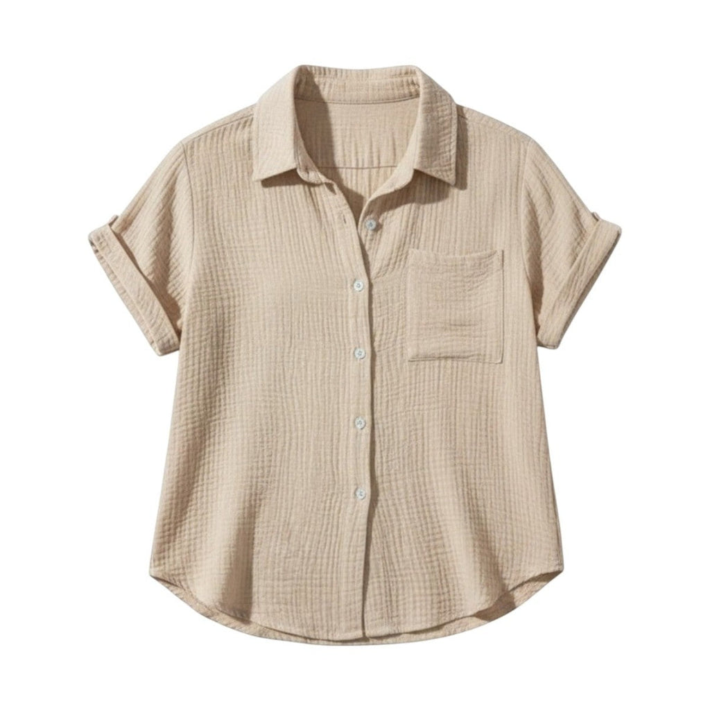 Camicetta estiva da donna con bottoni e maniche corte – Blusa casual leggera