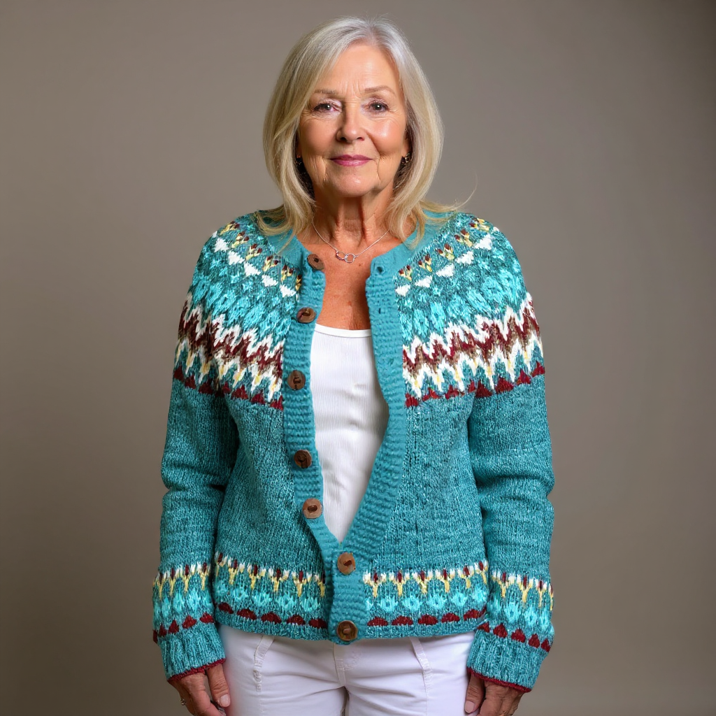 Cardigan islandese donna vintage - Motivo geometrico e caldo