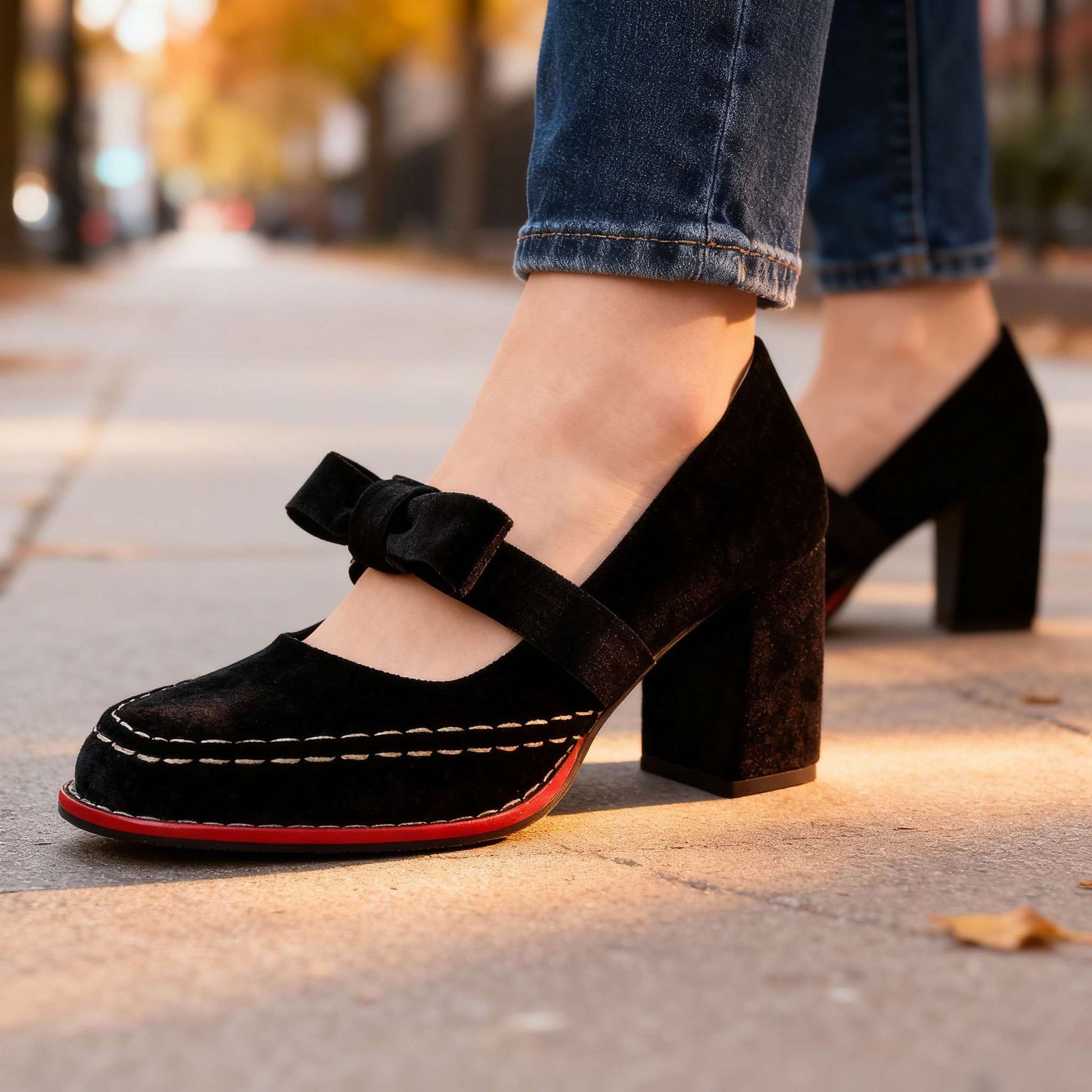 Mocassini in velluto con tacco a blocco – Scarpe eleganti e comode