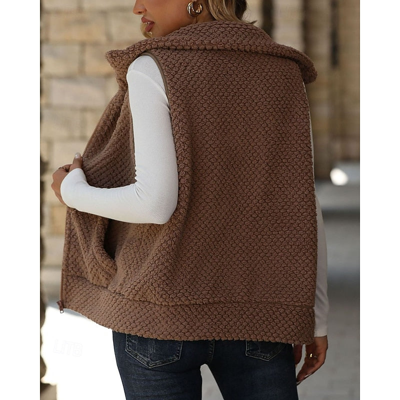 Gilet texturé pour femme avec fermeture éclair - Doux et enveloppant