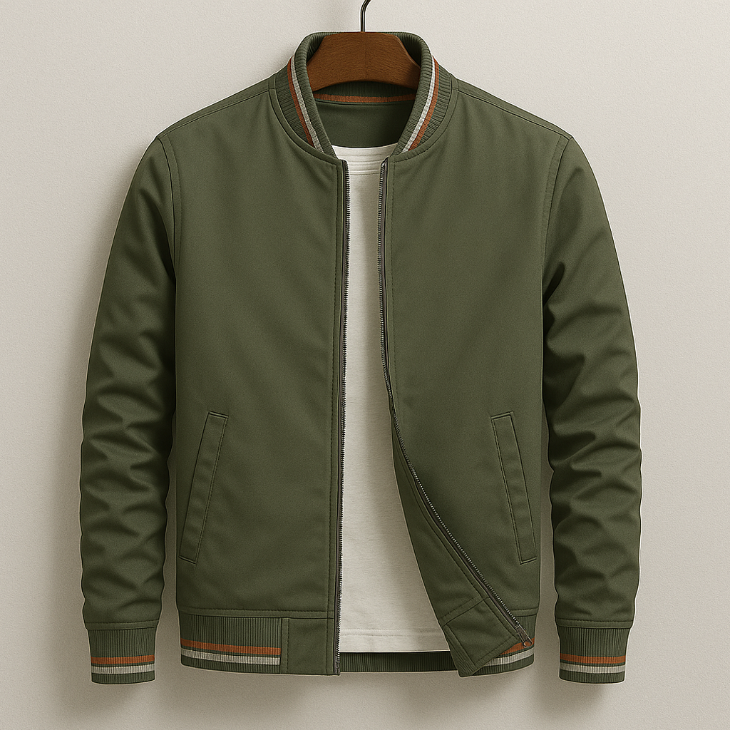Giubbotto bomber leggero con cerniera da uomo – Giacca casual con finiture a coste